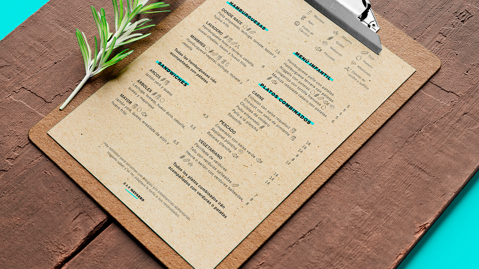 Carta del Bar Navarro con diseño equilibrado entre lo tradicional y lo moderno